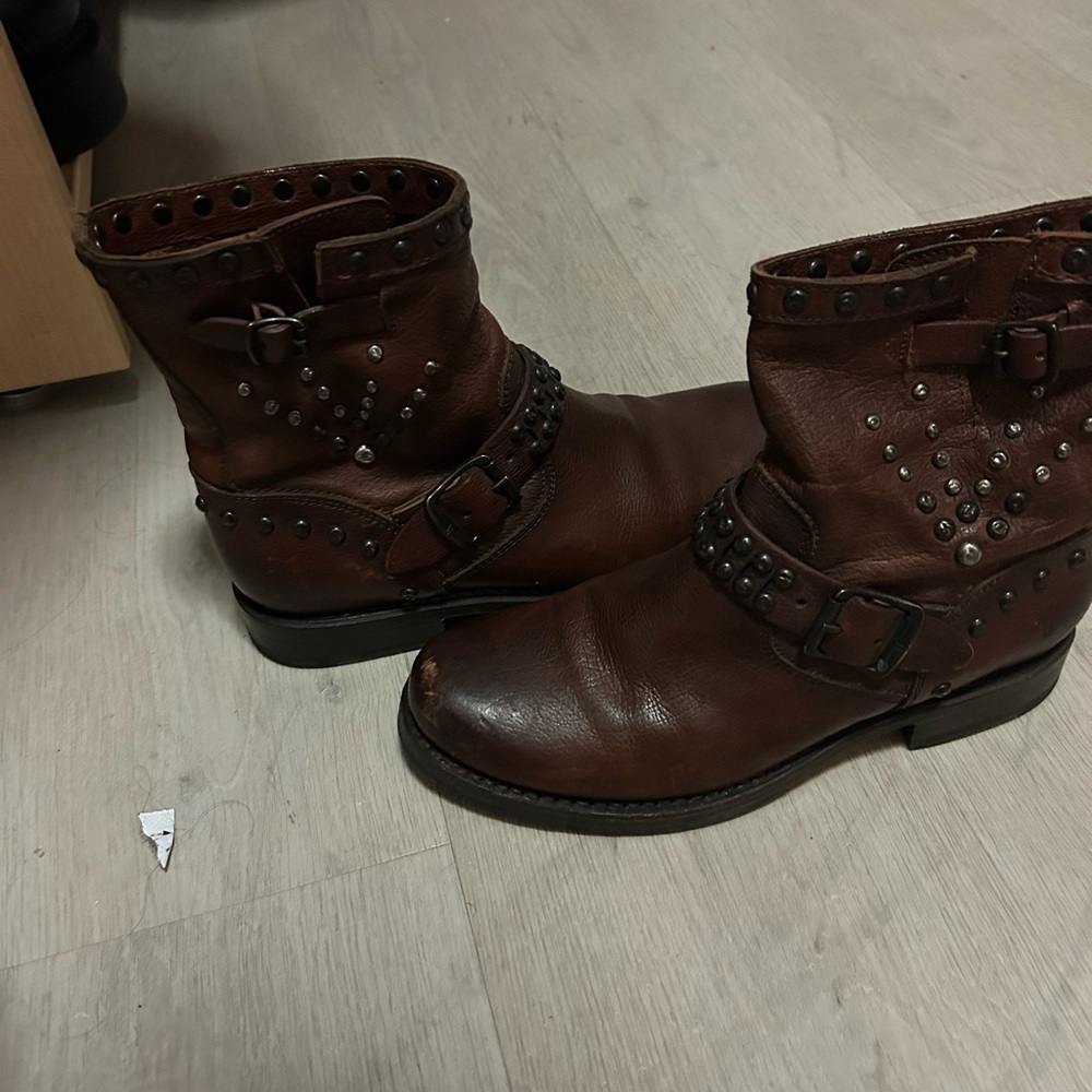 Frye leather moto boots reddish brownn